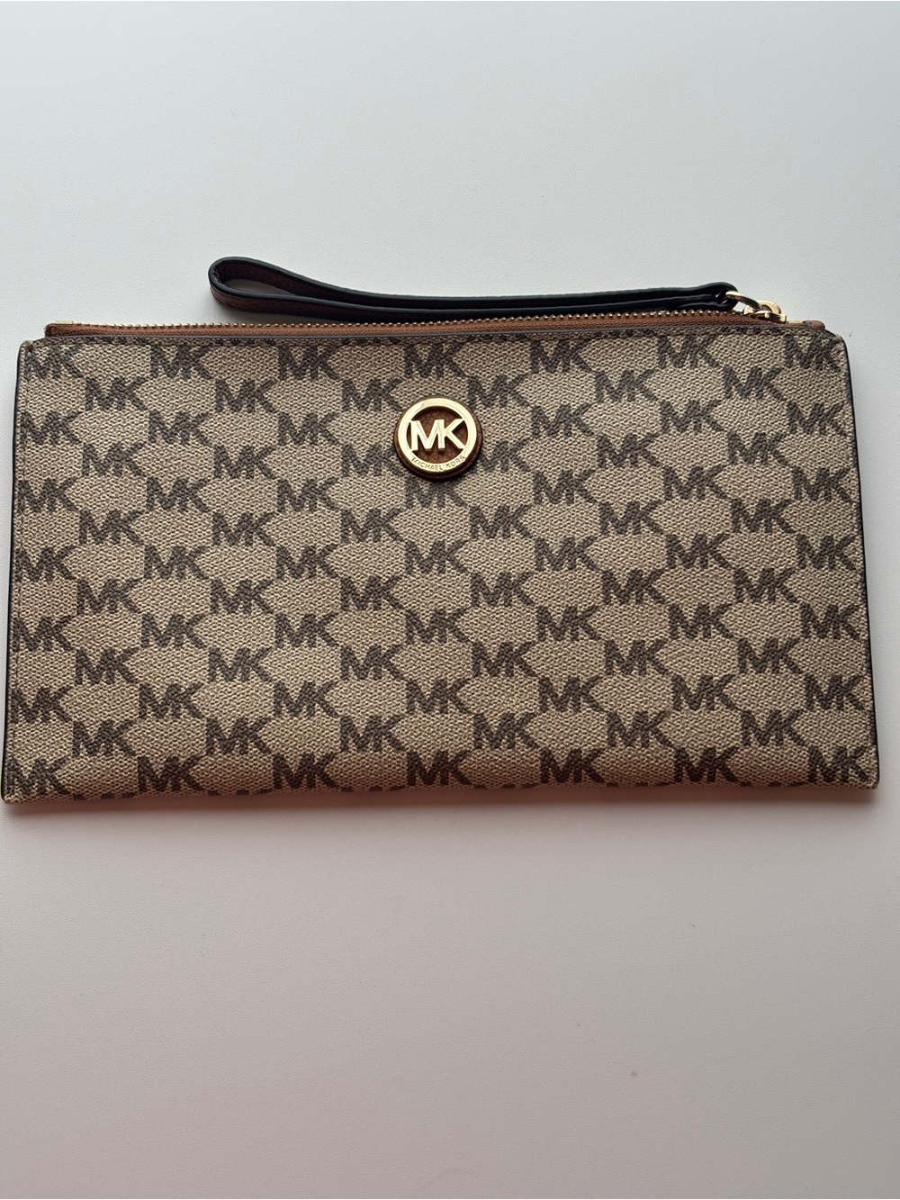 Michael Kors Cognac Saffiano Leather Tote with Logo Zip Pouch and Fur Pom - Picture 2 of 15